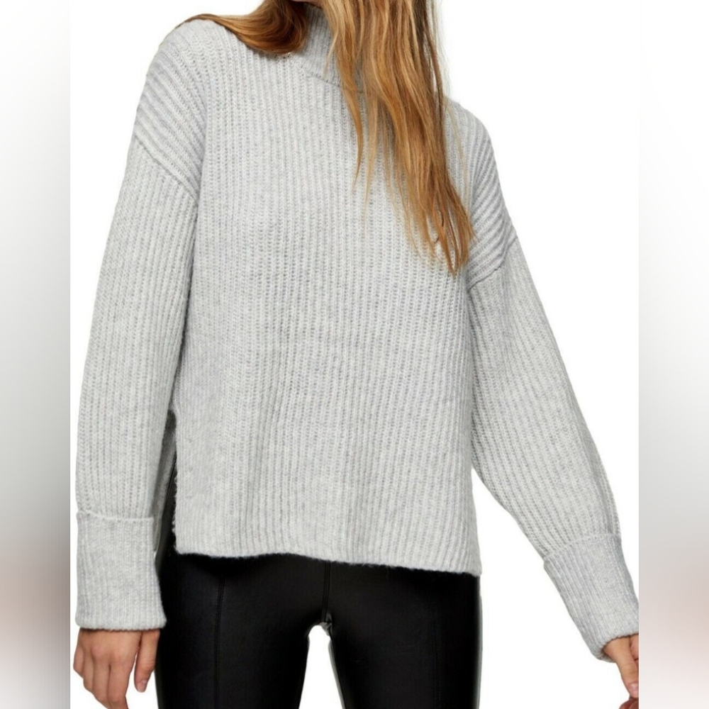 Topshop Gray Ribbed Mock Neck Oversized Sweater – Women’s US 4